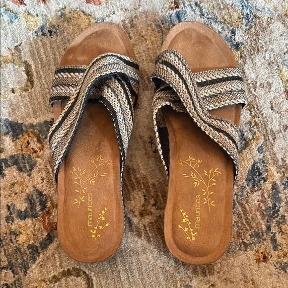 NWOB Maurices Striped Wedge Sandals - Picture 2 of 5